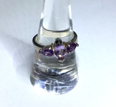 Anillo Amatista Plata de Ley 925 Talla 7 Corte Marquesa Foto 1 de 4