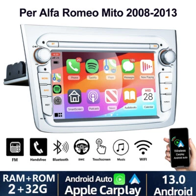 7" Android 13 Autoradio Carplay Per Alfa Romeo Mito 2008-2013 GPS Navi WIFI BT - Immagine 1 di 4