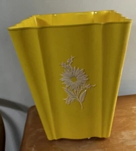 Vintage Papierkorb Schwarz Brothers Kunststoff Mid Century gelb Gänseblümchen Landhaus - Bild 1 von 6