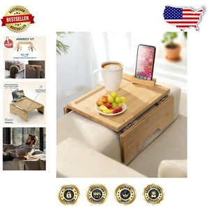 Stylish Clip-On Bamboo Armrest Table with Rotatable Phone Stand for Living Room - Picture 1 of 9