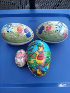 Vintage deutsches Pappmaché Osterei Süßigkeiten Behälter 3 Stück plus Bonus Ei - Bild 1 von 6