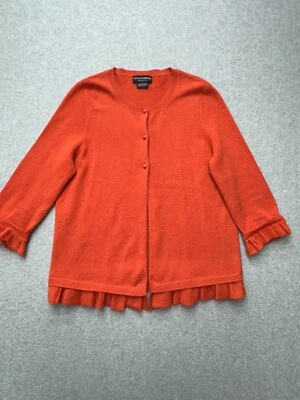 Sutton Cashmere Sweater Womens Medium Orange Ruffle Hem Cardigan Soft Luxury - Image 1 of 4
