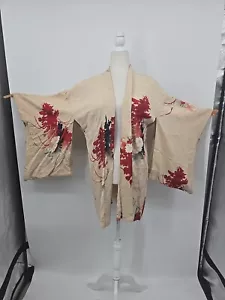 Chaqueta kimono seda vintage, corta, dañada** estampado floral asiático - Imagen 1 de 24