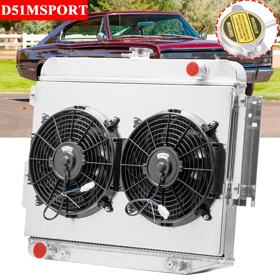 3 Row Radiator Shroud Fan For 1966-1969 1967 Dodge Charger 500 R/T Big Block V8 Foto 1 de 4