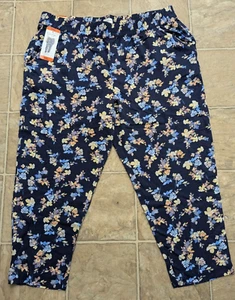Jessica Simpson sz XXL Soft Pants blue floral print elastic waist pull on 1166 - Picture 1 of 6