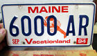 Maine Metal License Plate, 1994 tags, Vacationland with lobster logo, 6000 AR