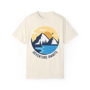 Adventure Awaits Unisex T-shirt, Camping Hiking Outdoors Nature Enthusiast Tee - Picture 1 of 7