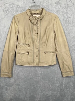 Chaqueta Corta Tory Burch Beige Sandra Motocicleta Cuero Motociclista 4 Crema. Foto 1 de 4