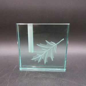 VTG Stephen Schlanser Etched Art Glass Oak Leaf Bud Vase Pen Holder Fall Signed - Picture 1 of 10