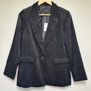 Banana Republic Corduroy Blazer Jacket Womens 8 Black Wide Wale Office Academia - Picture 1 of 14