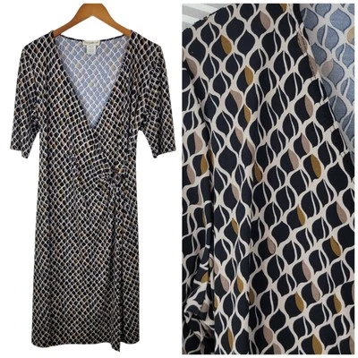 Vestido Travel Smith envoltório falso tamanho médio malha elástica festa abaixo do joelho geométrico - Imagem 1 de 4