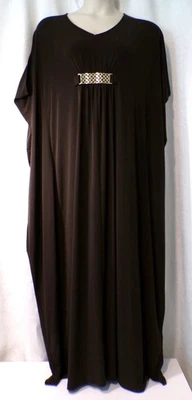 Chico's Dark Brown Gold Bar Accent Short Sleeve Kaftan Dress Size 3 or XL - Image 1 of 3