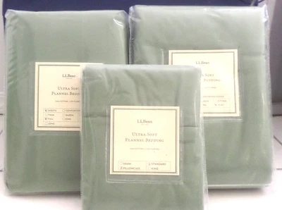 LL BEAN УЛЬТРА МЯГКИЙ ФЛАНЕЛЕВЫЙ КОМПЛЕКТ ПРОСТЫНЕЙ ПОЛНЫЙ ПЛОСКИЙ, ОБЛЕГАЮЩИЙ, НАВОЛОЧКА BAY LEAF - Изображение 1 из 4