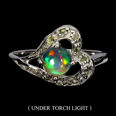 Anillo de plata de ley 925 redondo ópalo negro 6 mm topacio blanco piedras preciosas joyería talla 8 Foto 1 de 4