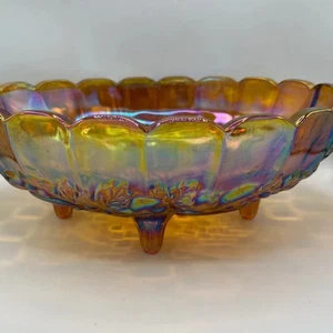 Frutero grande vintage con patas ovaladas Indiana vidrio ámbar carnaval - Imagen 1 de 5