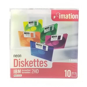 Imation 2HD 1.44MB 3.5" Floppy Disks Neon Colors 10-Pack IBM Formatted NEW - Picture 1 of 3