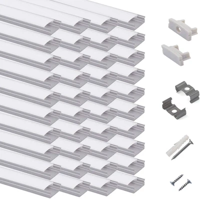 40 unidades canal LED aluminio U 1M con tapas y soportes instalación fácil Foto 1 de 4