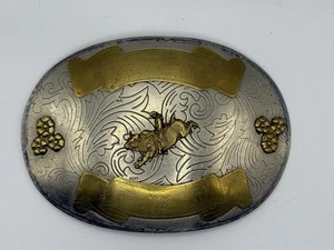 VTG Large 6" Bull Rider Belt Buckle German Silver Trophy Buckle - Picture 1 of 5