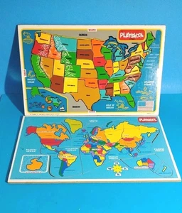 Playskool USA Puzzle Karte & Weltkarte beide komplett Vintage 1981 & 86 - Bild 1 von 14