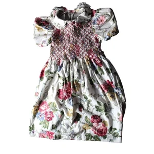 Vintage Polly Flinders 6X Girls Floral Dress Peter Pan Collar Smocked - Picture 1 of 9