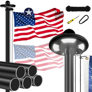 Heavy Duty Flag Pole Kit with Solar Light, 25 FT 12 Gauge Aluminum in Ground ... - Picture 1 of 7