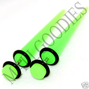 0372 Fake Cheaters Faux Illusion Ear Stretchers Tapers Plugs 2G Neon Lime Green - Picture 1 of 1