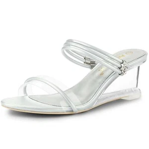 Allegra K Women's Low Wedges Clear Heel Sandals - Picture 1 of 9