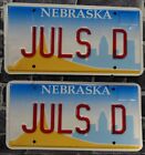 Nos 1999 Nebraska Personal Vanity License Plate Pair Juls D Nice Condition