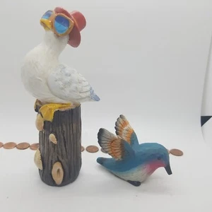 2 The Spring Shop Resin Bird LOT B With Hat Figurine SEAGULL & HUMMINGBIRD Decor - Picture 1 of 17