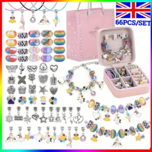 Girls Bracelet Making Kit Beads Jewellery Charms Pendant Set DIY Craft Kids Gift - Picture 1 of 44