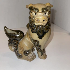 Chinese Brown Ceramic Lion Foo Dog Figurine 6 1/4" Japanese Dragon Statue Figure - Picture 1 of 11