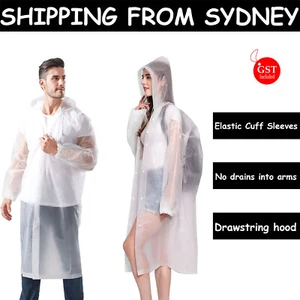Waterproof EVA Transparent Poncho Hooded Raincoat With Drawstrings Long-Sleeved - Picture 1 of 11