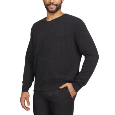 NUEVO Suéter Tahari Para Hombre Gris Oscuro 2 Capas 100% Cachemira Tejido Cuello en V - XL Foto 1 de 4