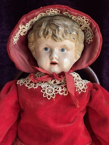 Antique German 20” Minerva Metal Tin Head Doll - Picture 1 of 16