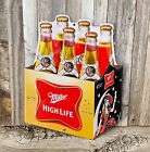 Miller High Life 6 Pack Beer 14" Round Embossed Metal Tin Sign Bar Man Cave New