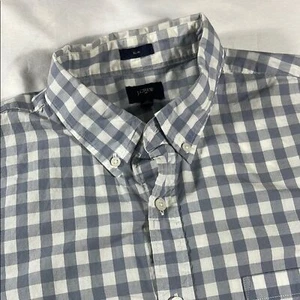 J. Crew mens grey white gingham slim fit long sleeve button down shirt - size L - Picture 1 of 10