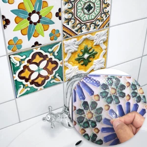 10pcs Vintage Moroccan Self-adhesive Bath Kitchen Wall Stair Floor Tile Sticker - Picture 1 of 16