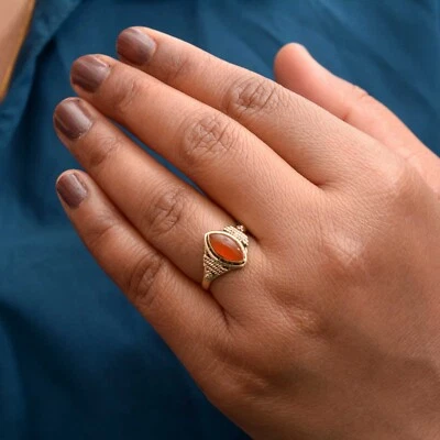 Carnelian 戒指黄铜女式戒指承诺订婚戒指手工制作礼物给她 — 第 1/4 张图片