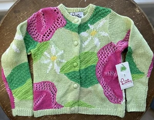 NWT Vintage LILLY PULITZER Floral Knit Fine Vine Cardigan Sweater Girls Size 5 - Picture 1 of 16