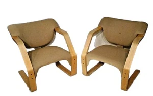 PAIR MID CENTURY MODERN LAMINATED BENTWOOD SLED CHAIRS - Picture 1 of 3
