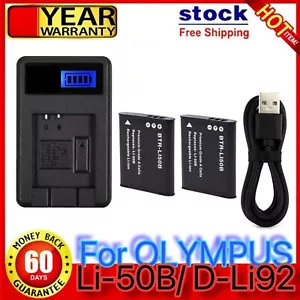 2 Battery +Charger For LI-50B Olympus u Tough 6000 6010 6020 8000 8010 SP-815UZ - Picture 1 of 5
