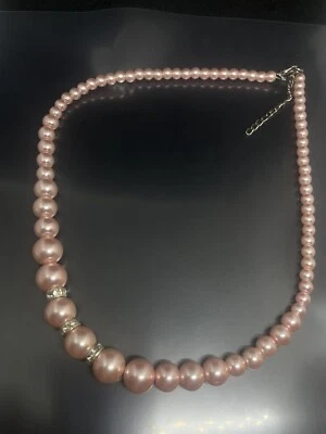 Collar De Colección Tono Plateado Graduado Rosa Imitación Perlas Cristales Boda Cuentas LEER Foto 1 de 4