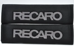 2 pcs (1 PAIR) Recaro Embroidery Seat Belt Cover Shoulder Pads (Gray on Black) - Picture 1 of 1