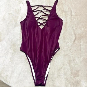 Victoria's Secret Burgundy Strappy V-Neck One Piece Swimsuit vintage xs - Picture 1 of 9