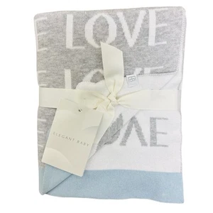 Elegante Coperta Maglia Bambino 'LOVE' 30” x 40” Cotone Grigio Bianco Blu Doccia Regalo - Foto 1 di 5