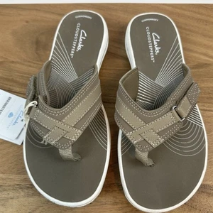 Neu Clarks Breeze Sea Taupe bequeme Damen-Flip-Flops Sandalen Größe 6 M - Bild 1 von 8