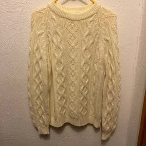Men’s Cream Colored vintage Sears cable knit Fisherman sweater - size Large - Picture 1 of 8
