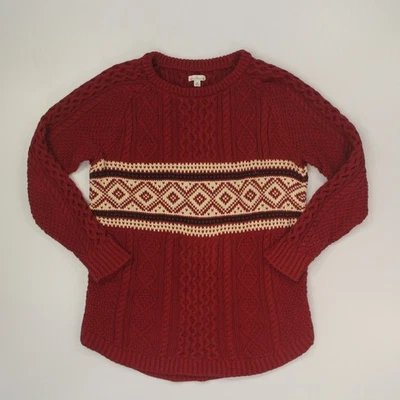 Suéter para mujer LL Bean 100 % algodón tejido con cable nórdico Fair Isle talla mediana rojo Foto 1 de 4