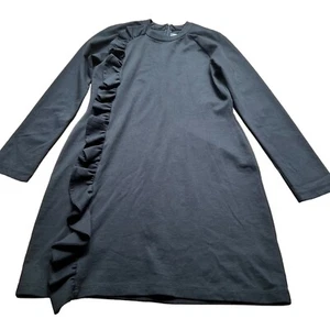 Victoria Beckham Size L Black Long Sleeve Crew Neck Fitted Ruffle Dress - Picture 1 of 17