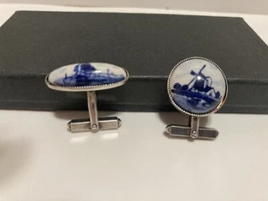 Vintage Porcelain Hand Painted 835 Delf Cufflinks - Picture 1 of 6